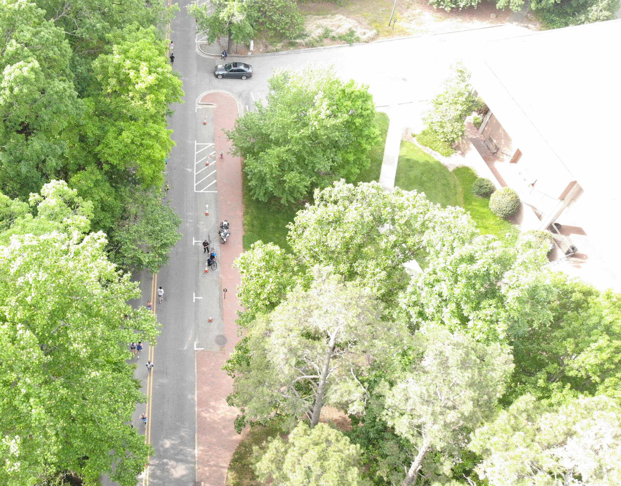 Aerial view of a controlled public event corridor